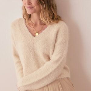 Soft Cream V-Neck Sweater wool acrylic spandex nylon plush Teddy Eyelash yarn